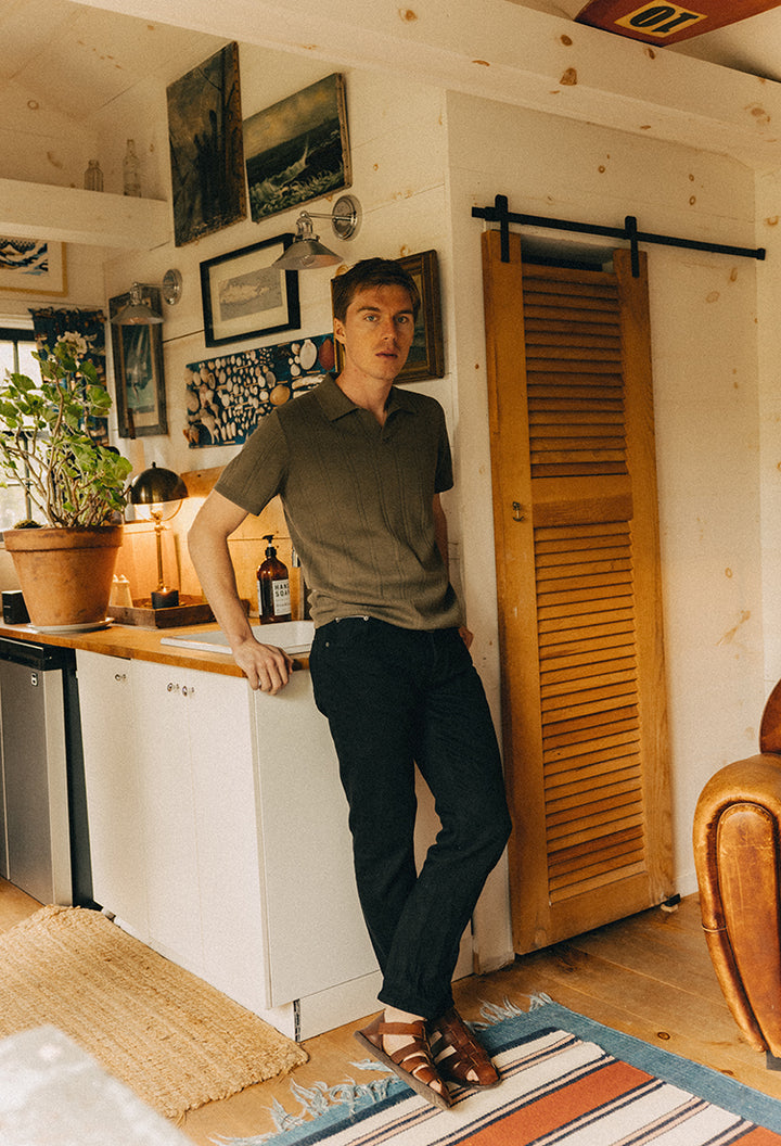 The Valencia Sweater Polo in Heather Cilantro Rib