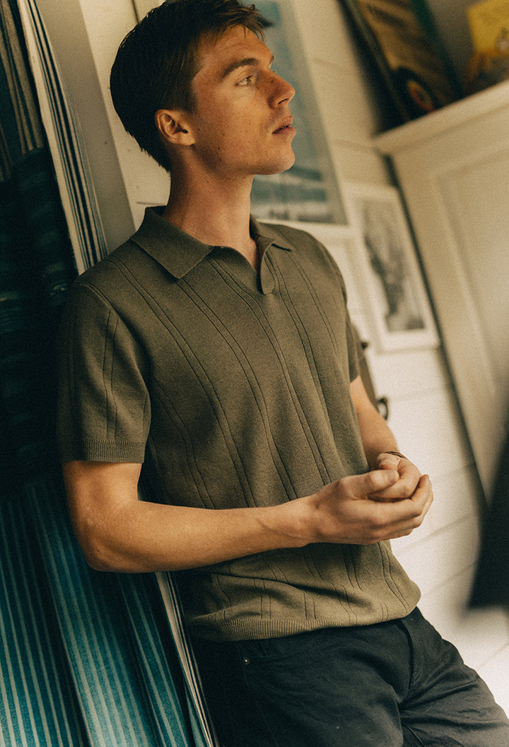 The Valencia Sweater Polo in Heather Cilantro Rib