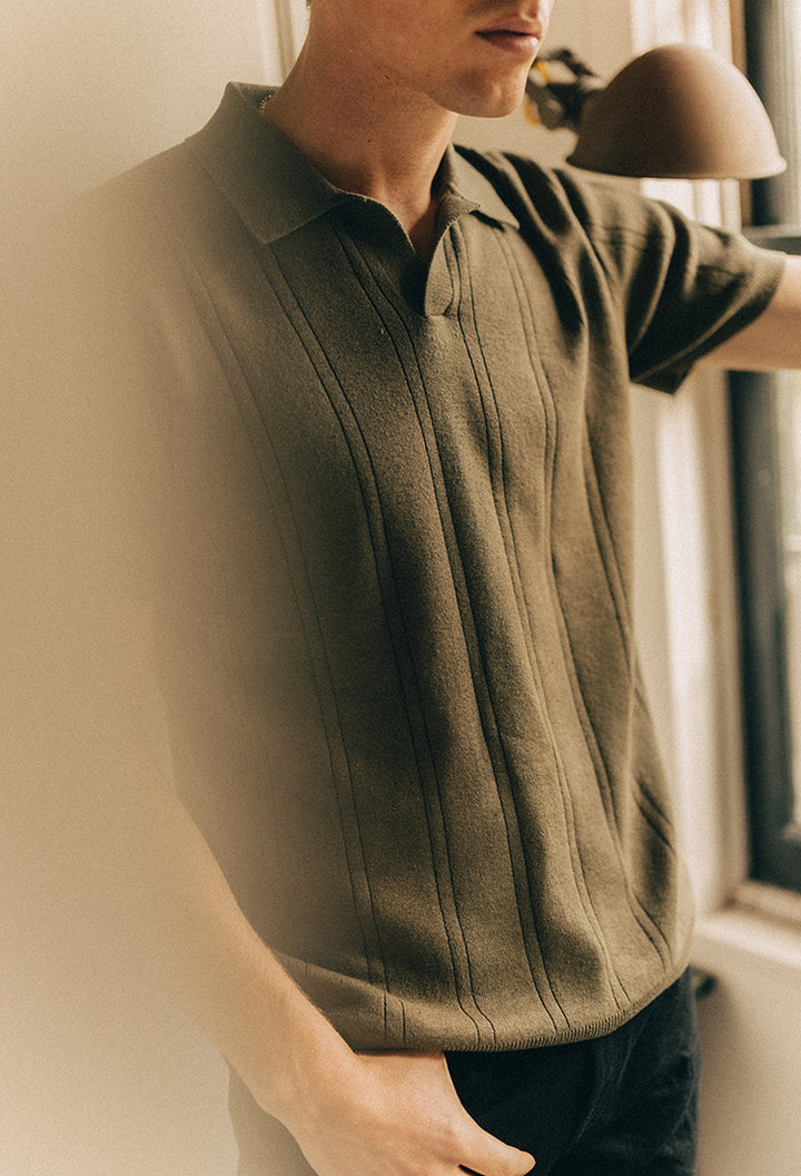 The Valencia Sweater Polo in Heather Cilantro Rib