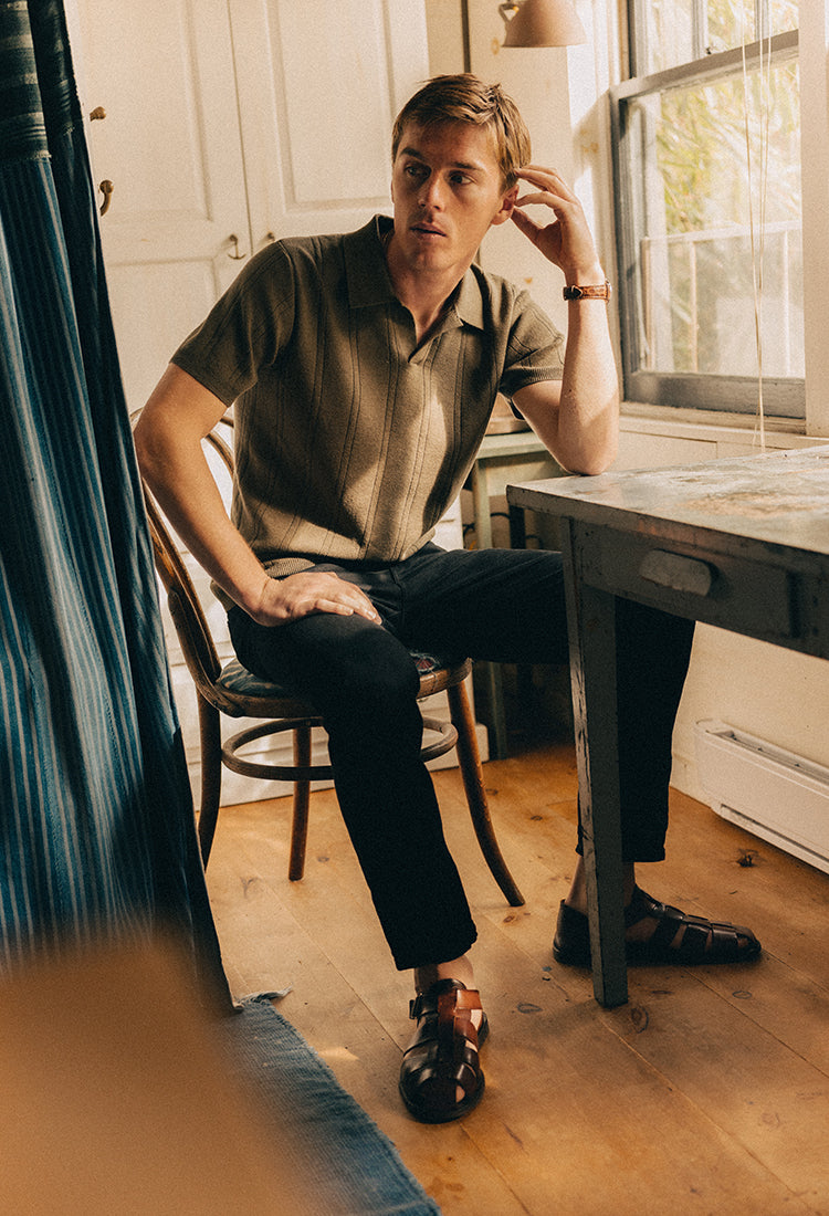 The Valencia Sweater Polo in Heather Cilantro Rib