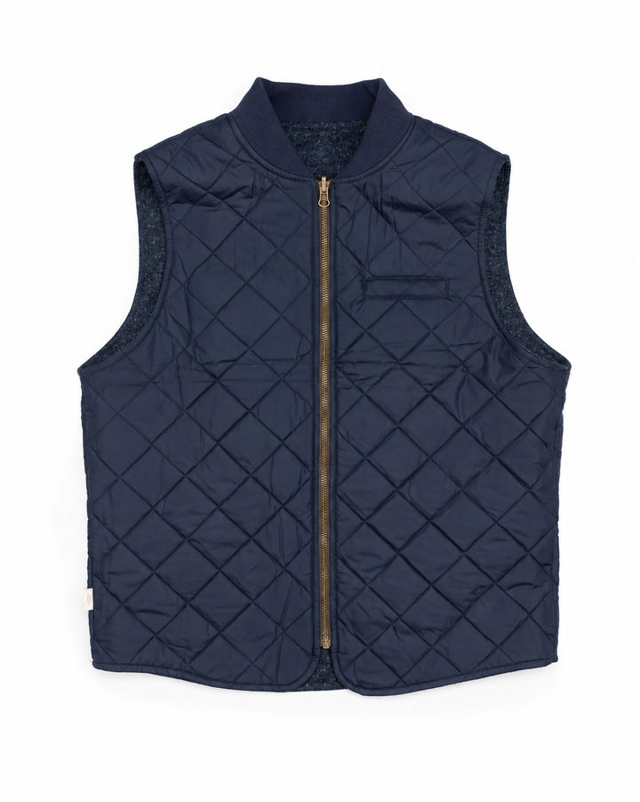 The Owl Reversible Vest in Navy Donegal