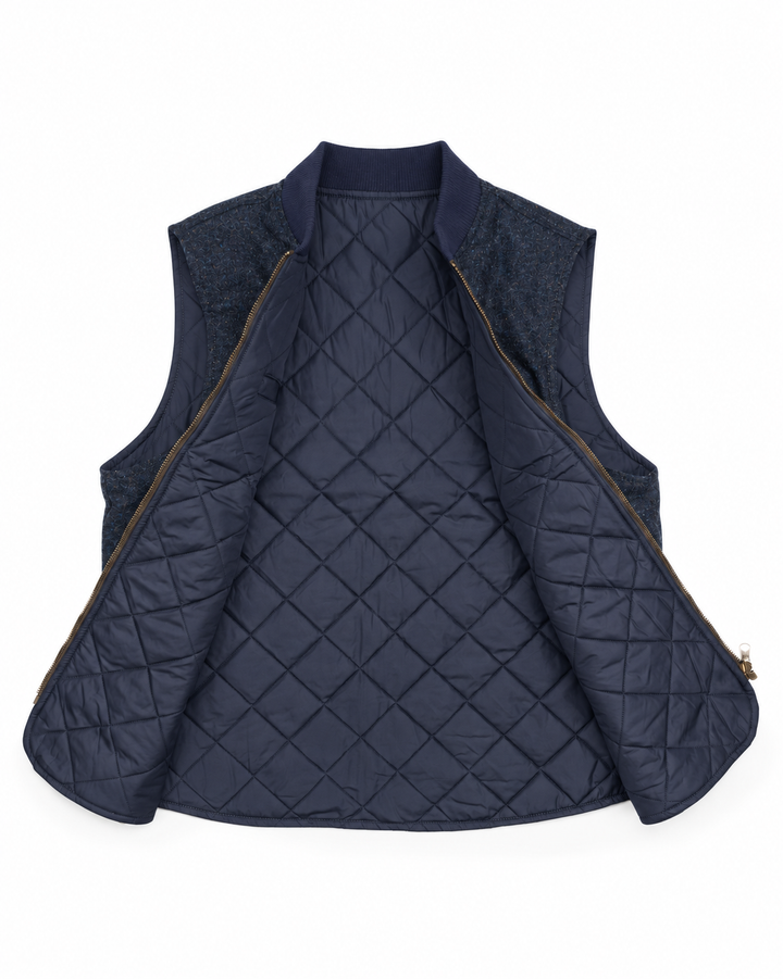 The Owl Reversible Vest in Navy Donegal