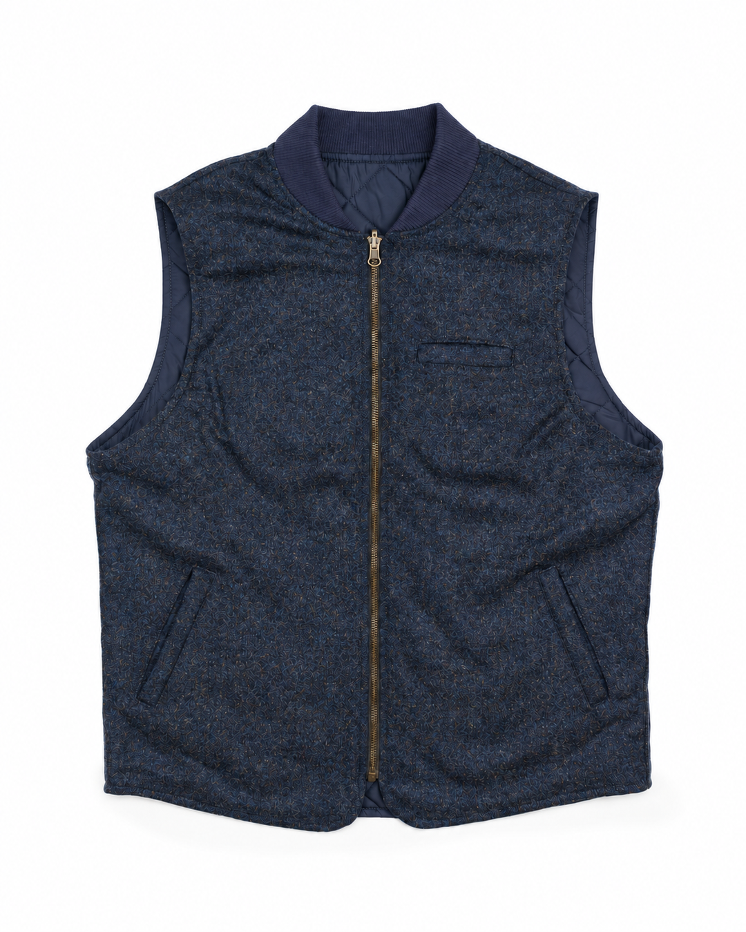 The Owl Reversible Vest in Navy Donegal