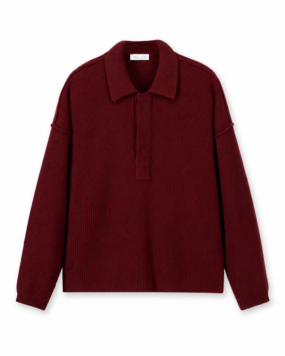 Oversized Ribbed Polo Sweater in Burgundy