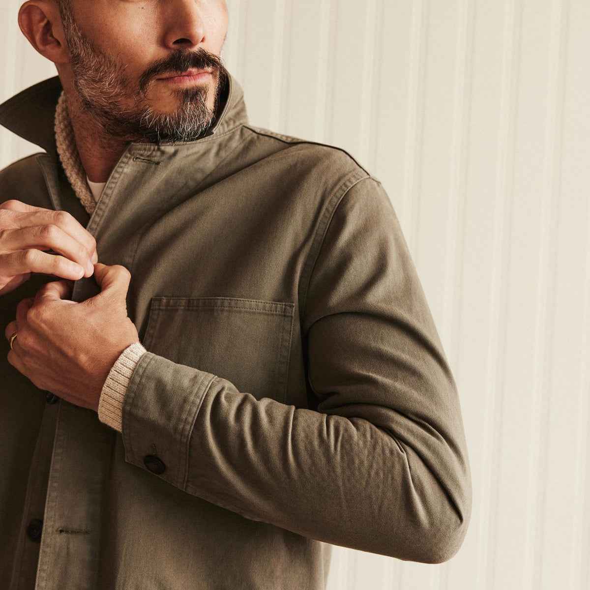 The Ojai Jacket in Organic Smoked Olive Foundation Twill