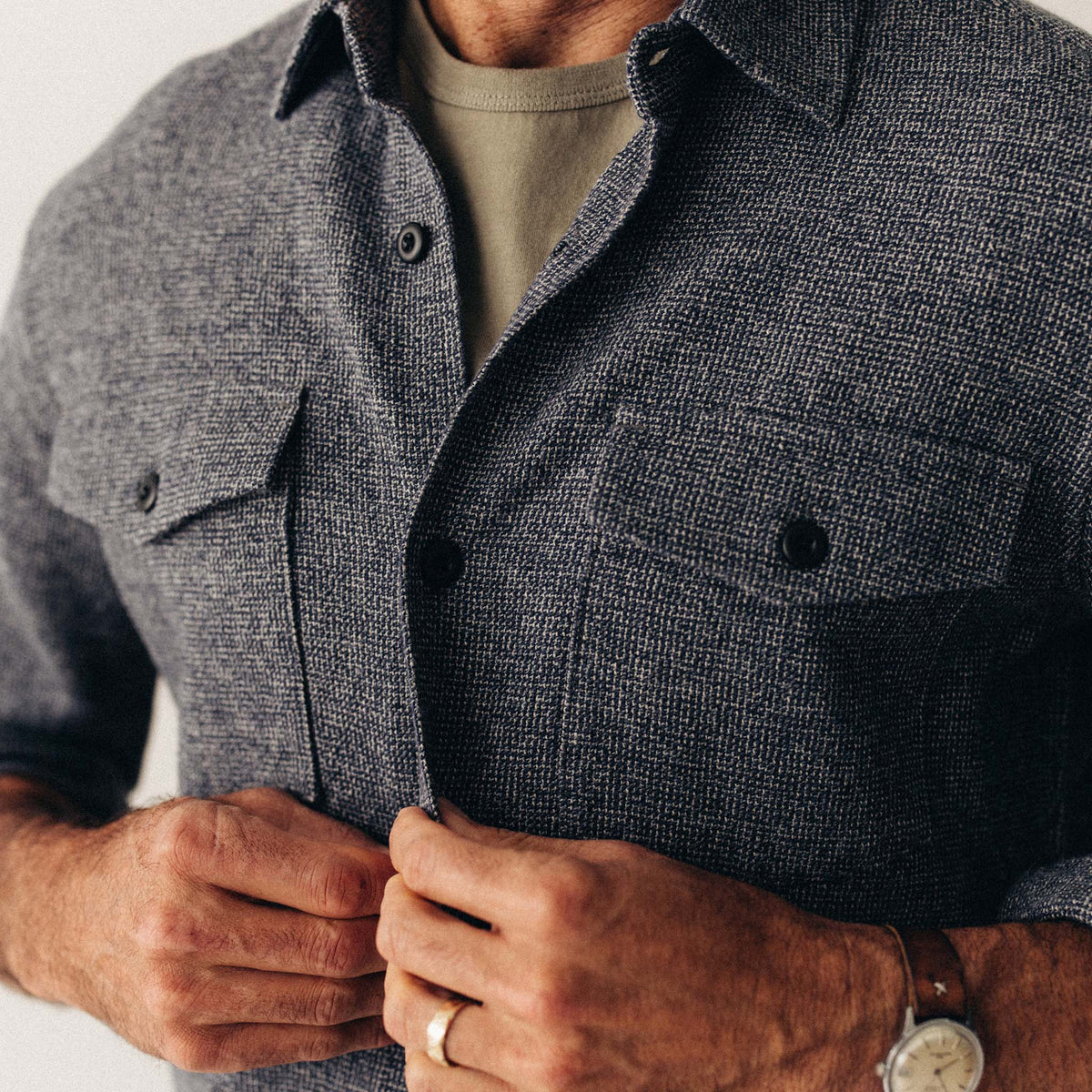 The Point Shirt in Heather Blue Linen Tweed