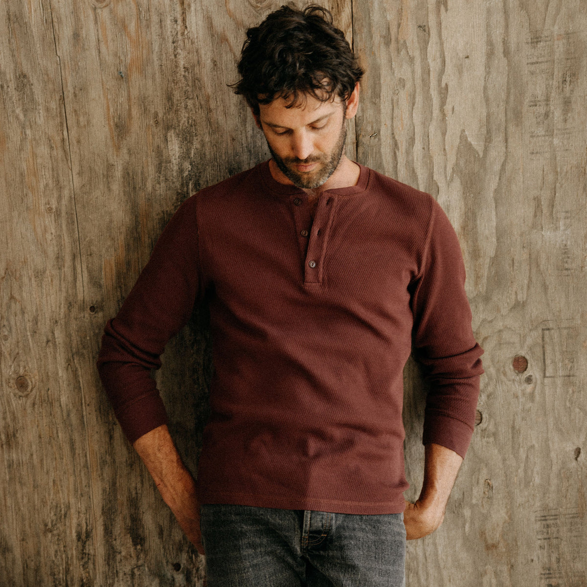 The Organic Cotton Waffle Henley in Burgundy