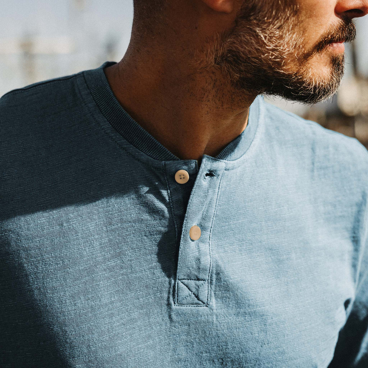 The Organic Cotton Henley in Washed Indigo