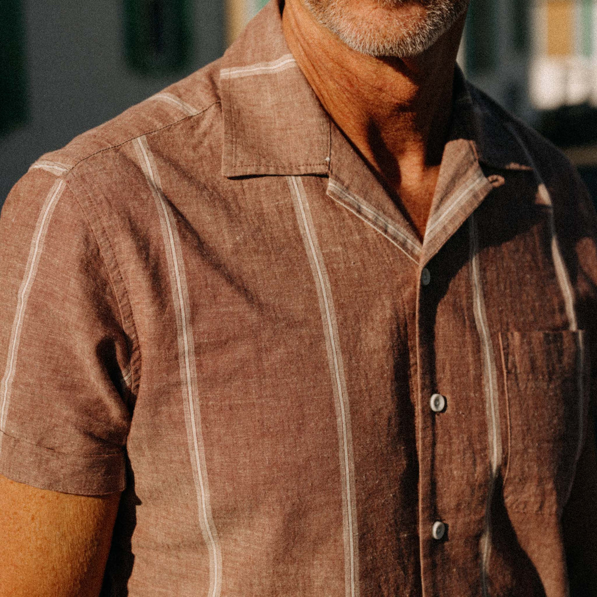 The Short Sleeve Hawthorne in Dried Fig Stripe