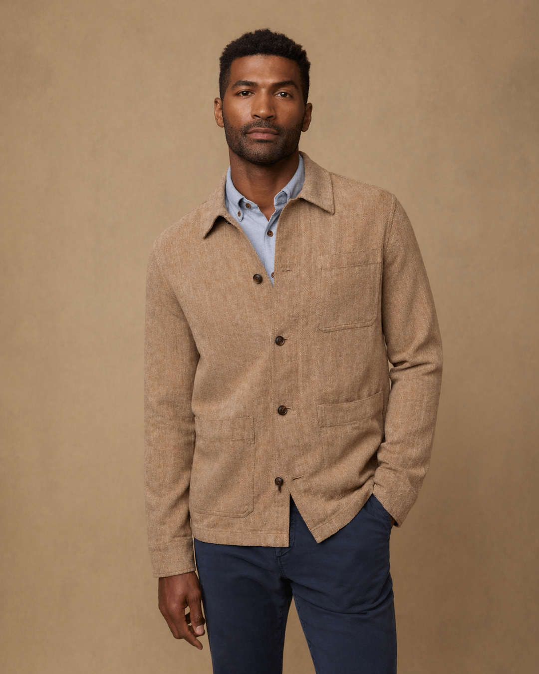 Studio Jacket in Khaki Herringbone