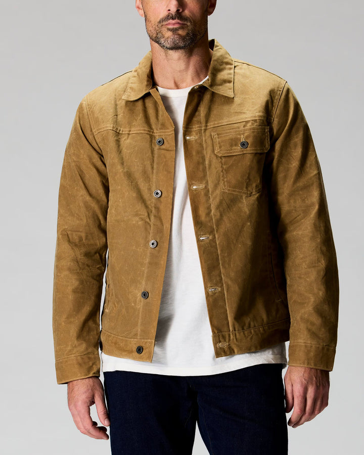 Flannel Lined Waxed Trucker Jacket in Field Tan