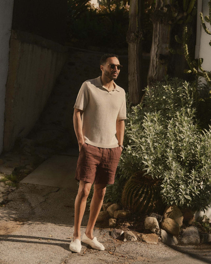 The Valencia Sweater Polo in Sand Stripe