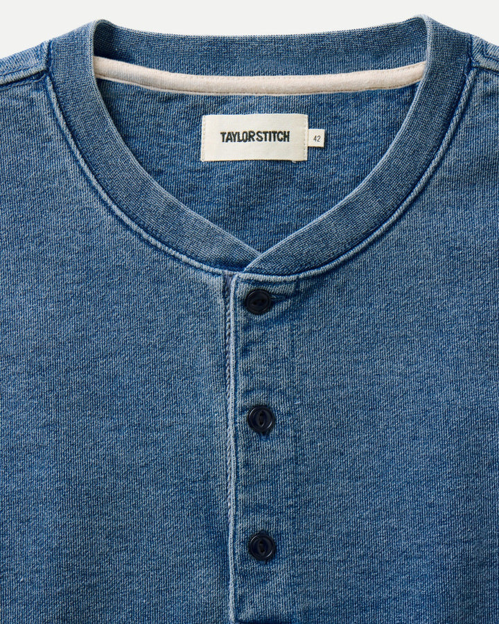 The Sunset Henley in Washed Indigo Terry
