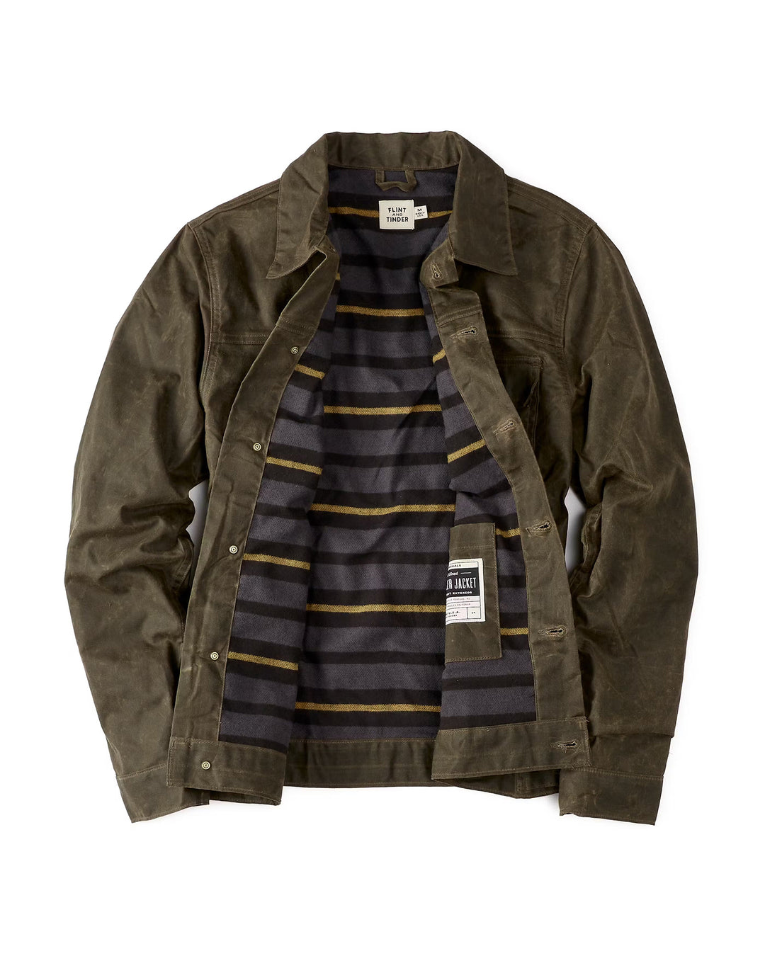 Flannel Lined Waxed Trucker Jacket in Forest