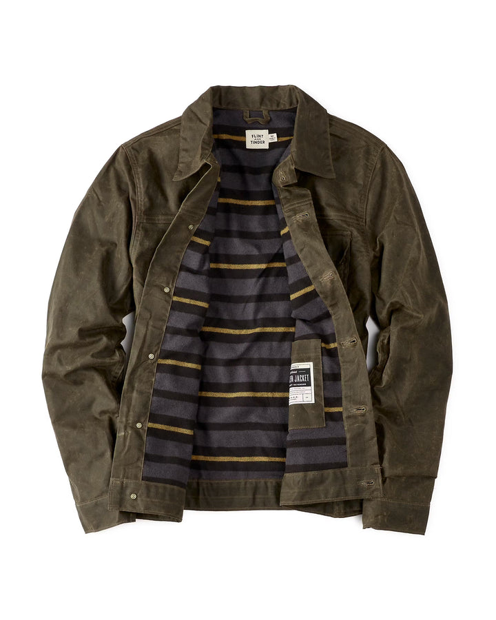 Flannel Lined Waxed Trucker Jacket in Forest