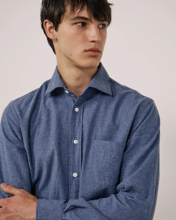 Paul Shirt in Denim Blue Flannel