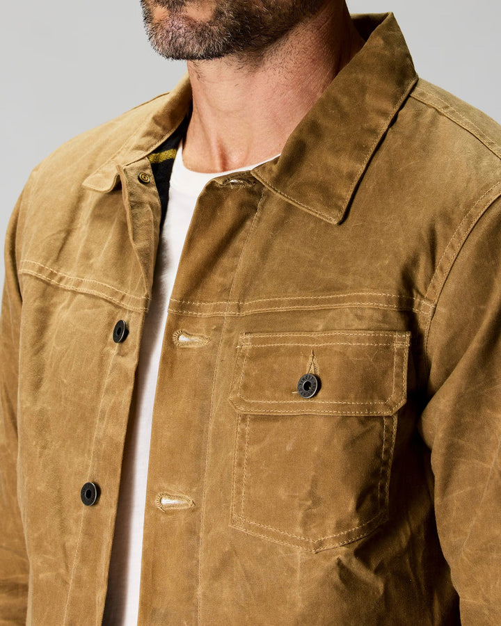 Flannel Lined Waxed Trucker Jacket in Field Tan