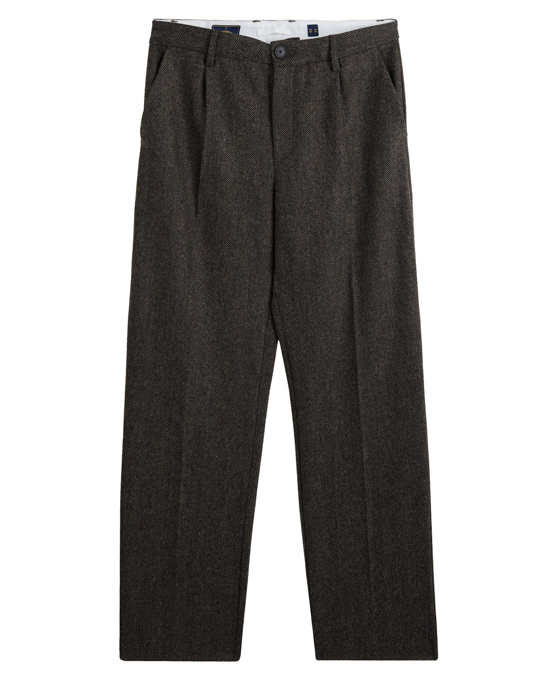 Single Pleat Herringbone Trousers in Brown Wool