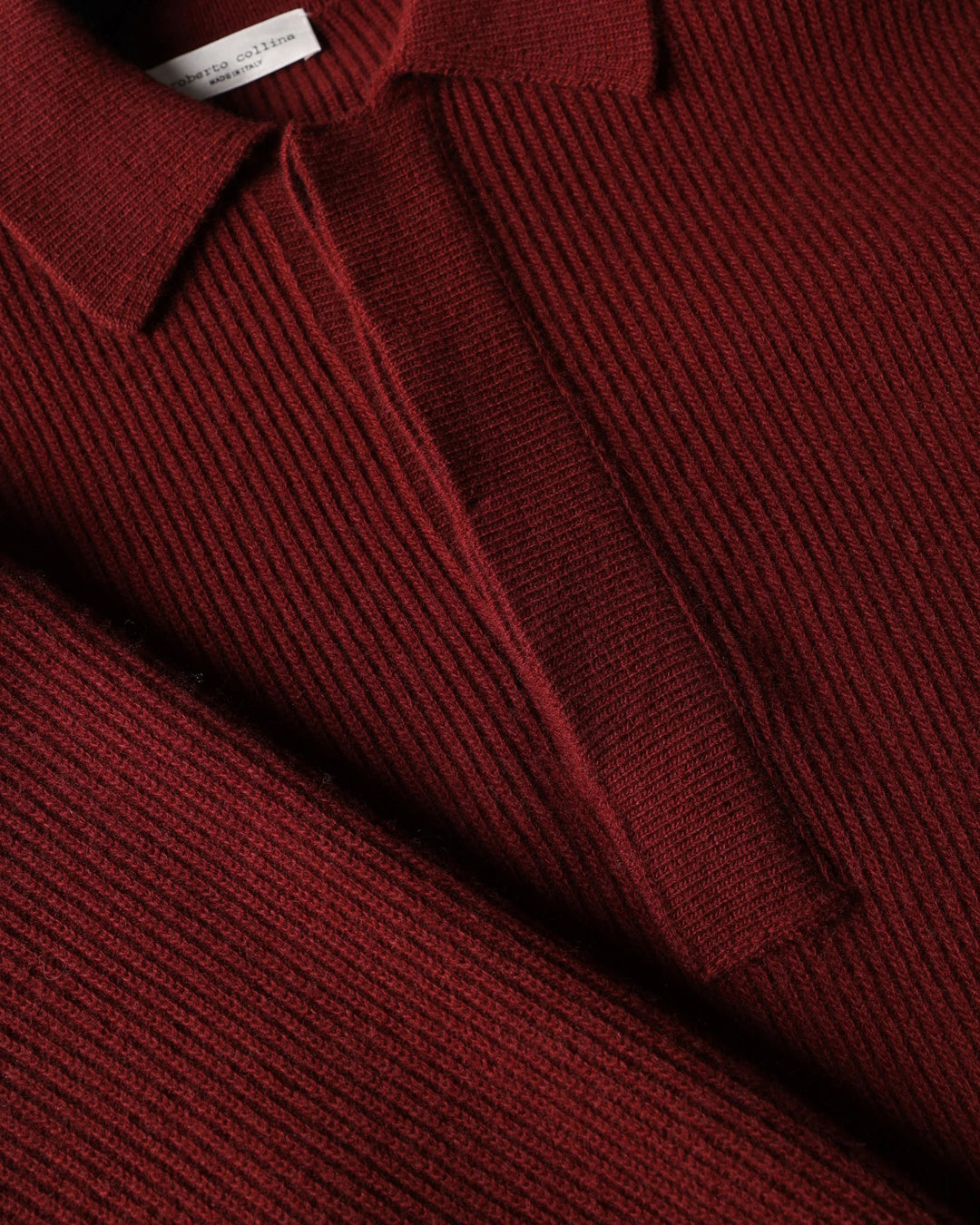 Oversized Ribbed Polo Sweater in Burgundy