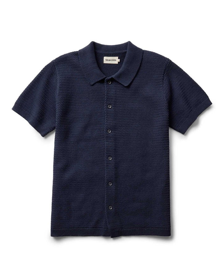 The Button Down Polo in Dark Navy Crochet