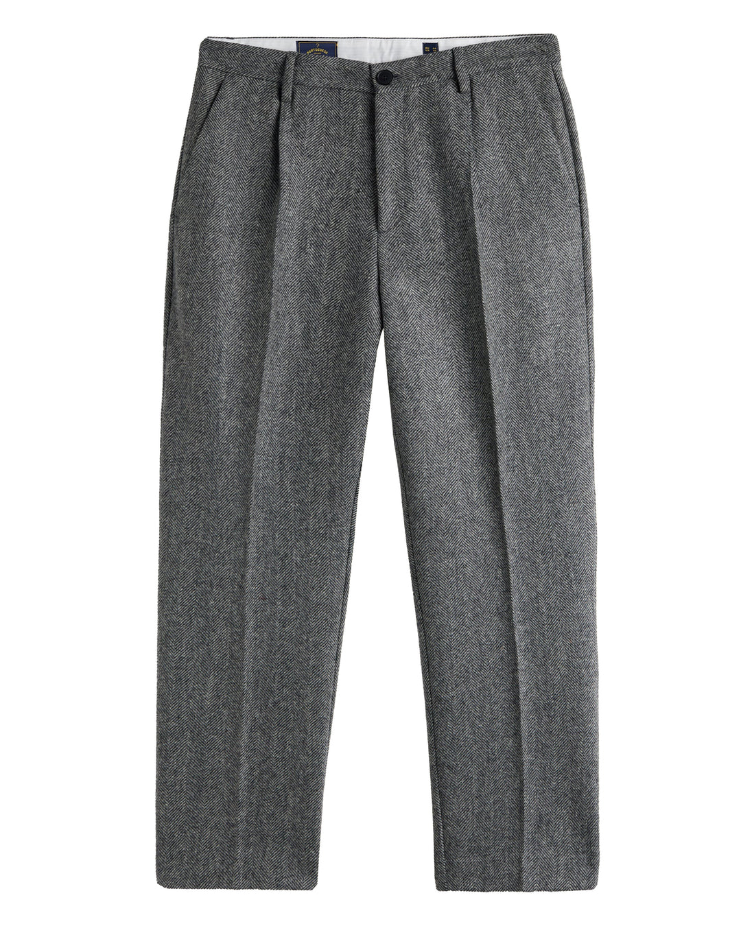 Single Pleat Herringbone Trousers in Grey Wool