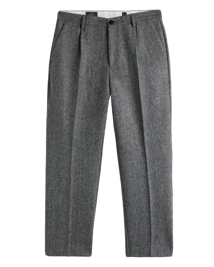 Single Pleat Herringbone Trousers in Grey Wool
