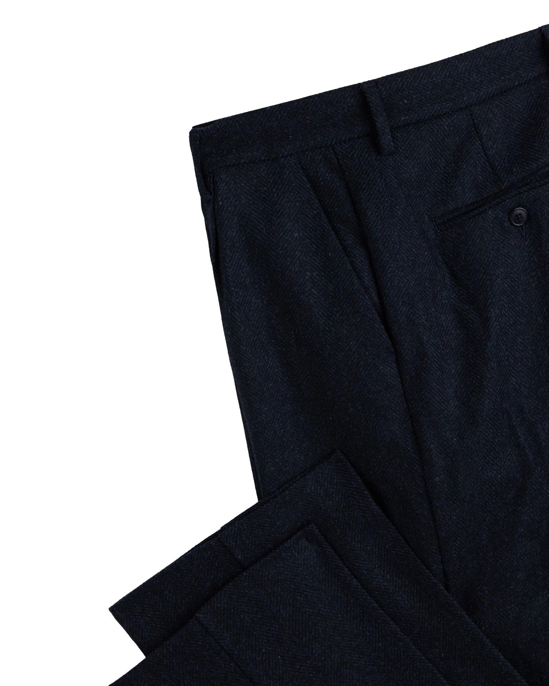 Single Pleat Herringbone Trousers in Navy Wool