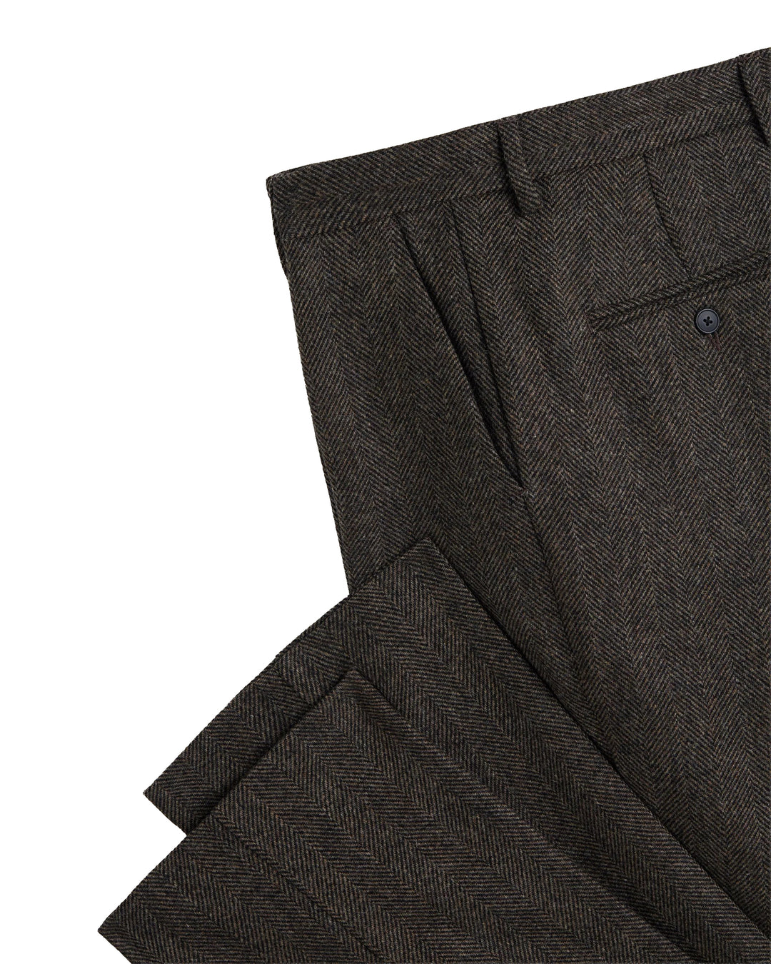 Single Pleat Herringbone Trousers in Brown Wool
