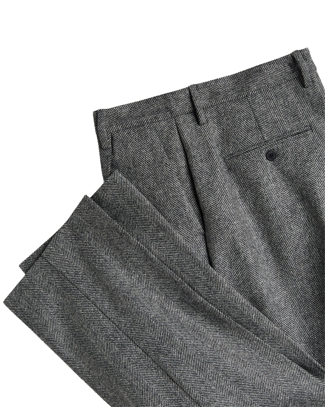 Single Pleat Herringbone Trousers in Grey Wool