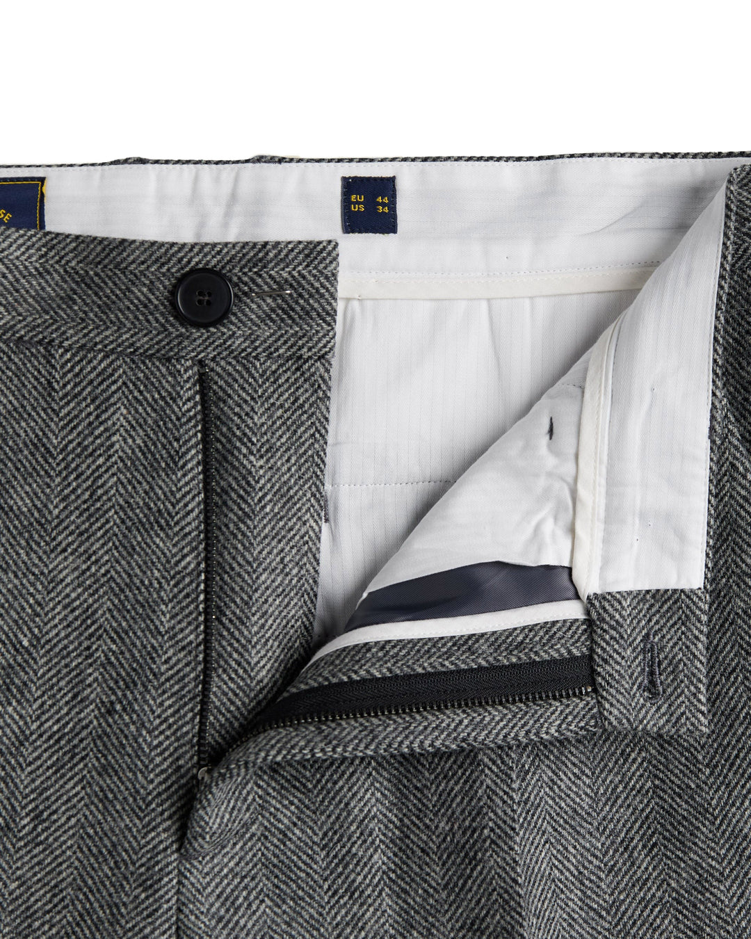 Single Pleat Herringbone Trousers in Grey Wool