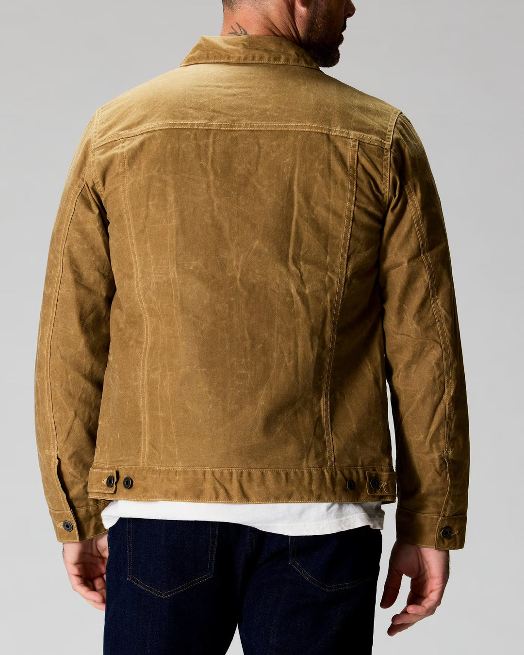 Flannel Lined Waxed Trucker Jacket in Field Tan