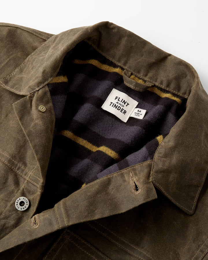 Flannel Lined Waxed Trucker Jacket in Forest
