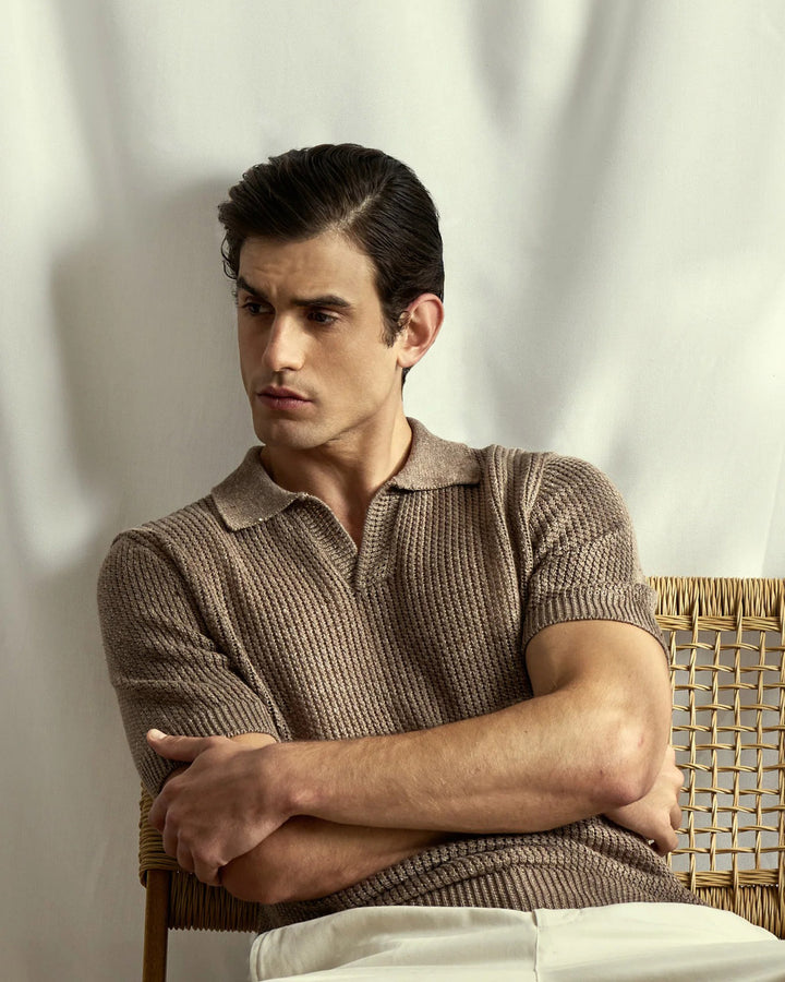 Woven Polo in Carruba Melange