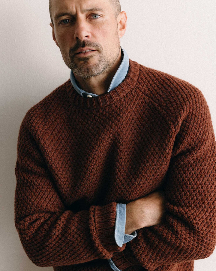 The Fisherman Sweater in Heather Brick Merino