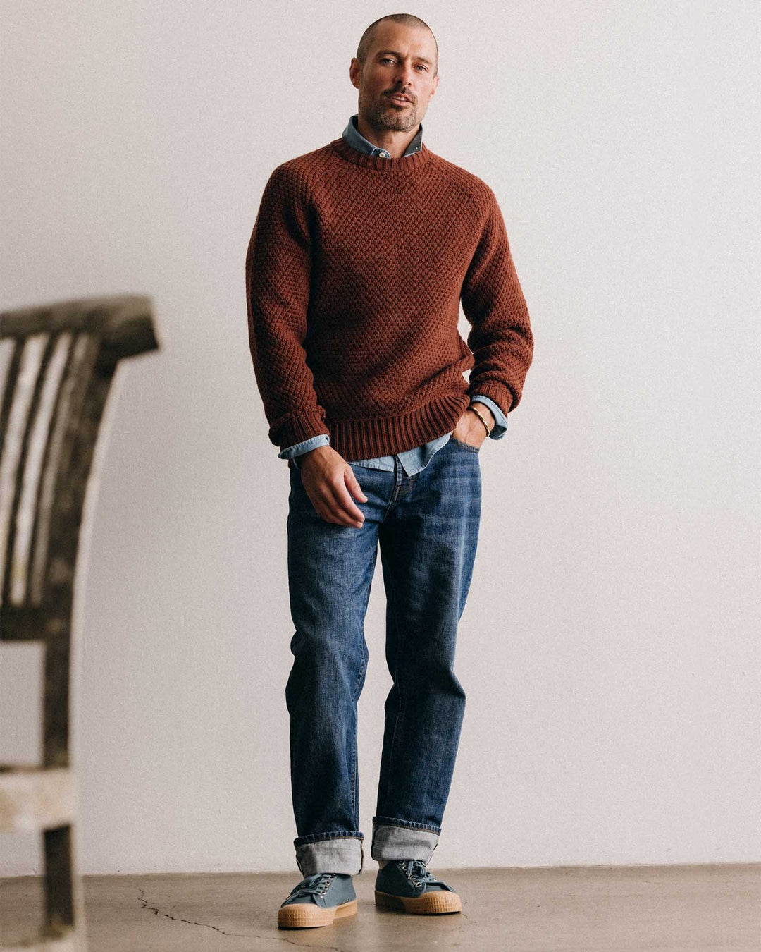 The Fisherman Sweater in Heather Brick Merino