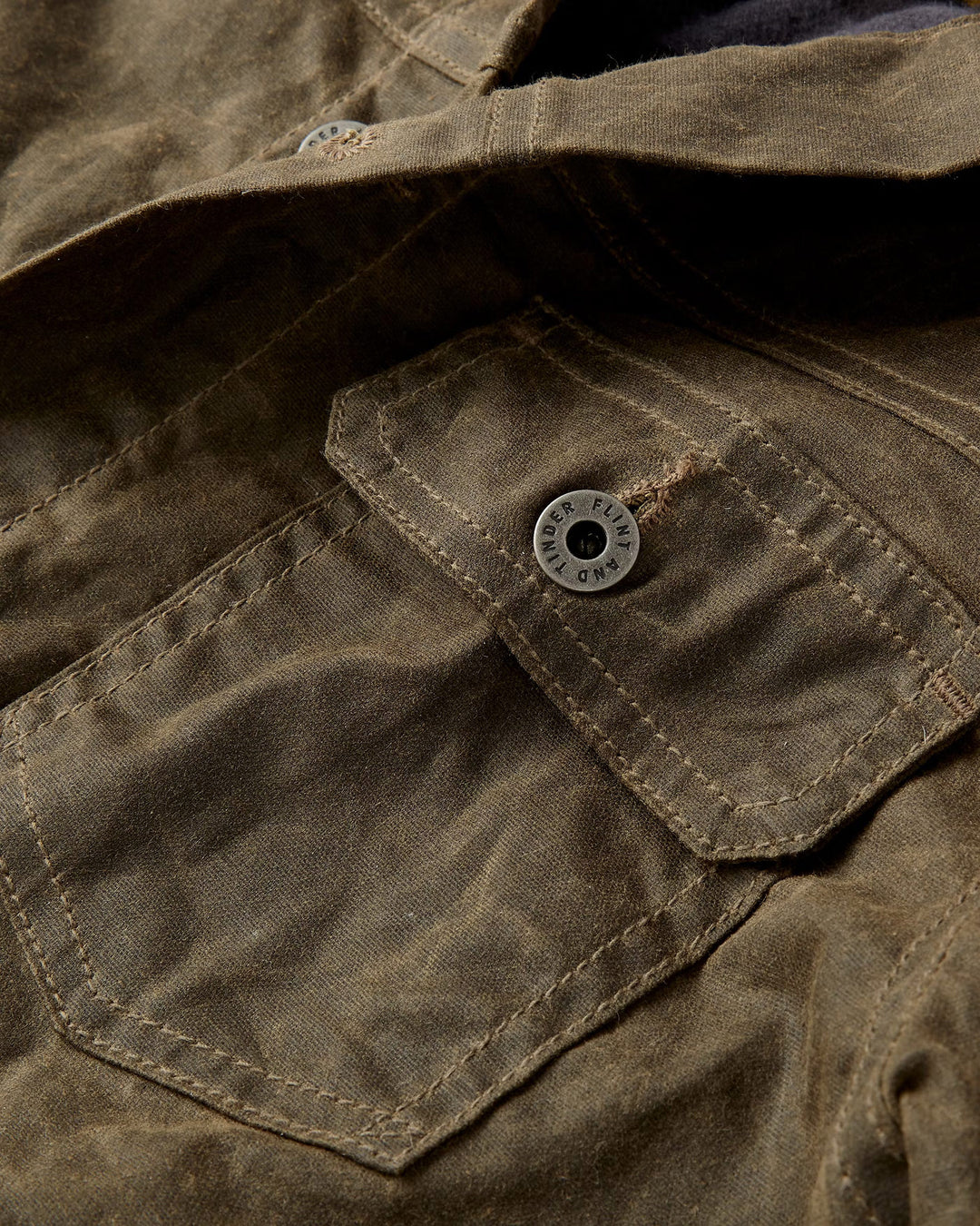 Flannel Lined Waxed Trucker Jacket in Forest
