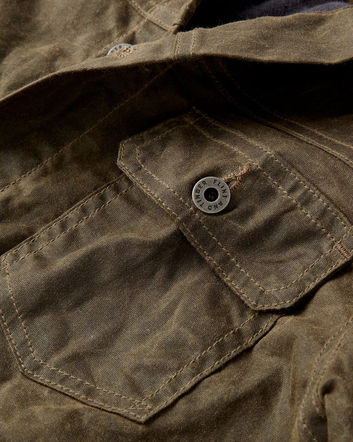Flannel Lined Waxed Trucker Jacket in Forest