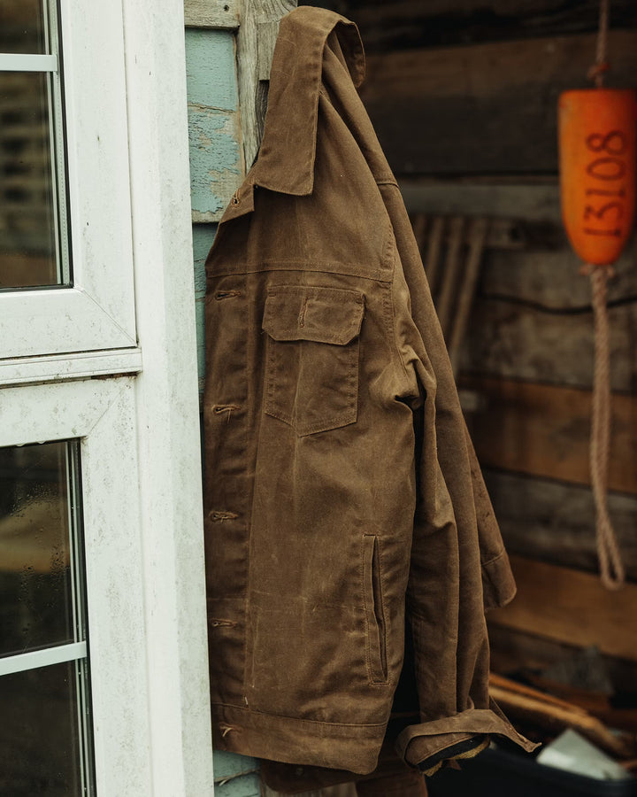 Flannel Lined Waxed Trucker Jacket in Havana