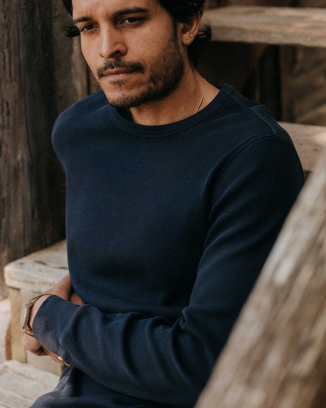 The Organic Cotton Crew in Dark Navy Waffle