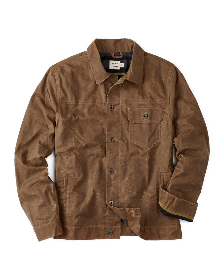 Flannel Lined Waxed Trucker Jacket in Havana