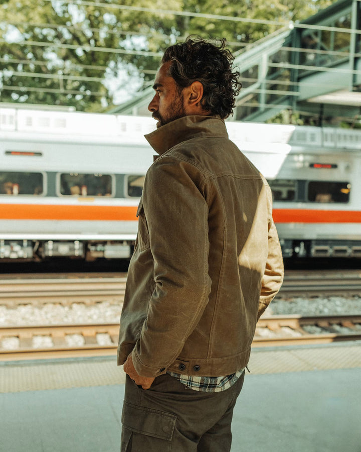 Flannel Lined Waxed Trucker Jacket in Field Tan