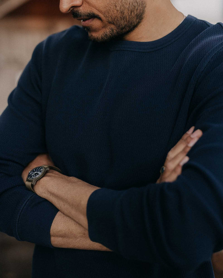 The Organic Cotton Crew in Dark Navy Waffle