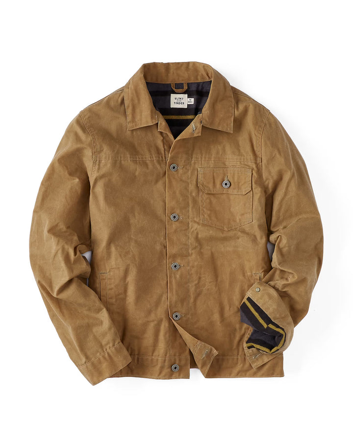 Flannel Lined Waxed Trucker Jacket in Field Tan