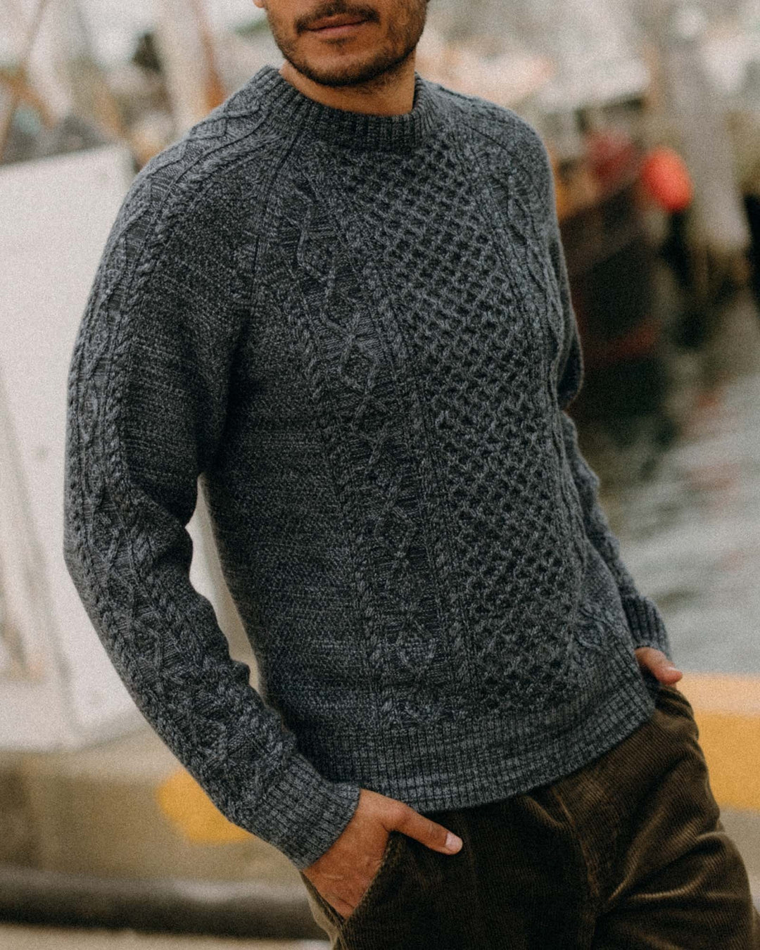 The Orr Sweater in Marled Marine Merino