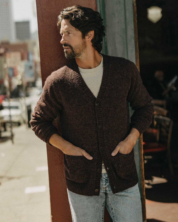 The Eastmoor Cardigan in Heather Port Wool