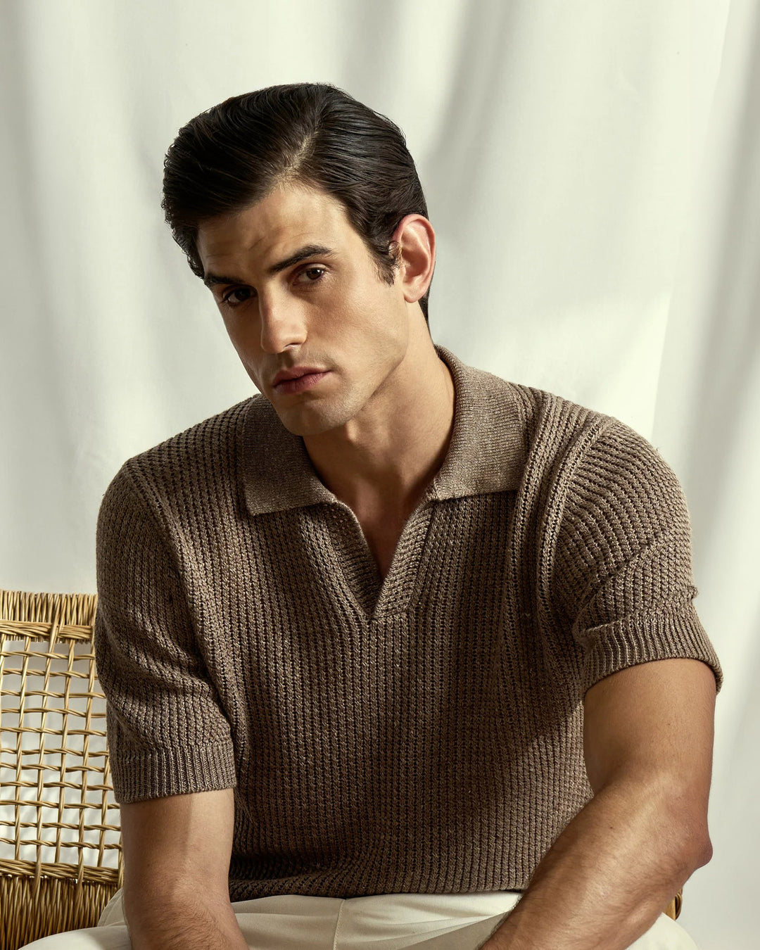 Woven Polo in Carruba Melange