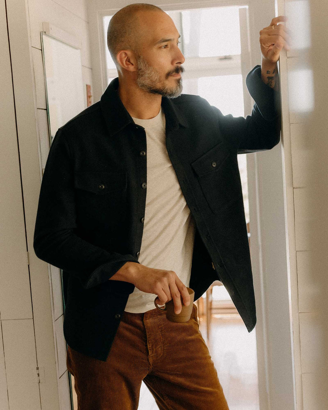 The Maritime Shirt Jacket in Dark Navy Moleskin Twill