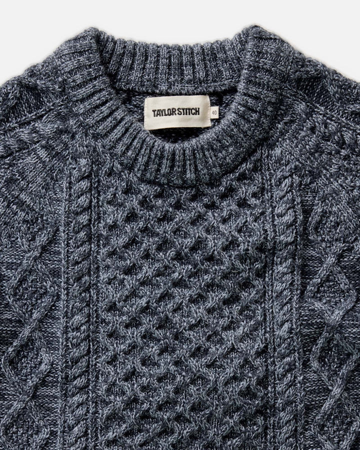 The Orr Sweater in Marled Marine Merino