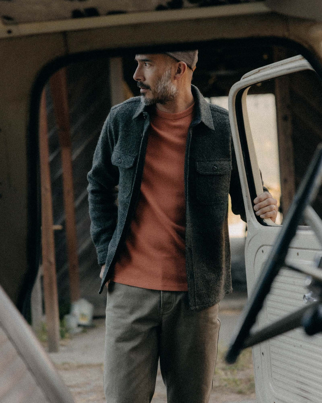 The Connor Overshirt in Heather Olive Boucle