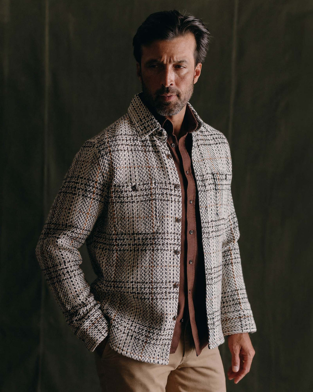 The Cutter Overshirt in Stone Plaid